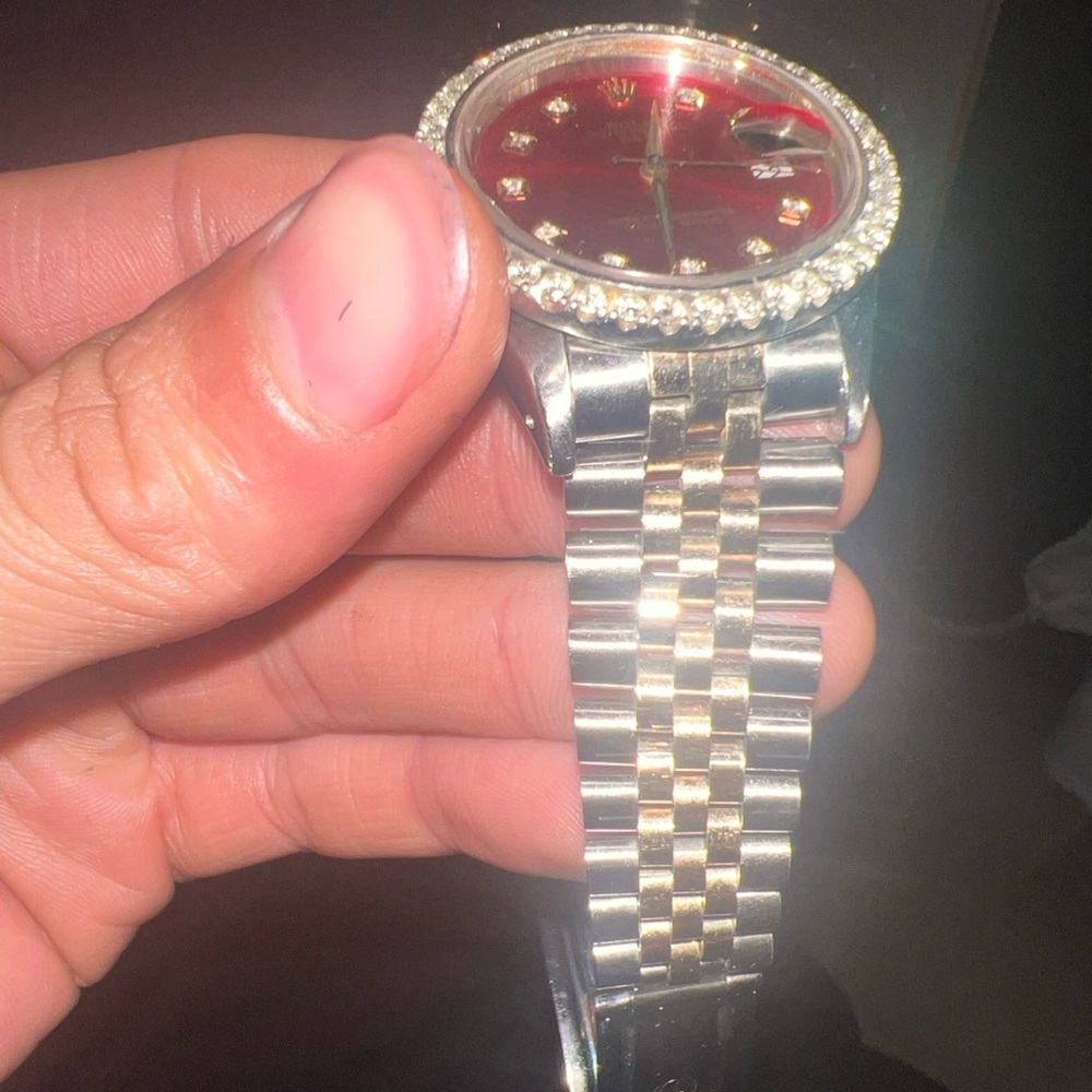 SOLD Rolex Oyster Perpetual Datejust Jubilee Two Tone Watch Red Diamond Dial - Picture 4 of 10